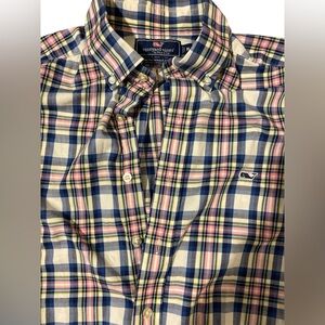 Vineyard Vines Slim Fit Whale Shirt Size Medium Blue White Pink